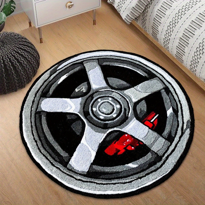 Home Office Rug - VIKAMA Car Wheel Rim Design Round