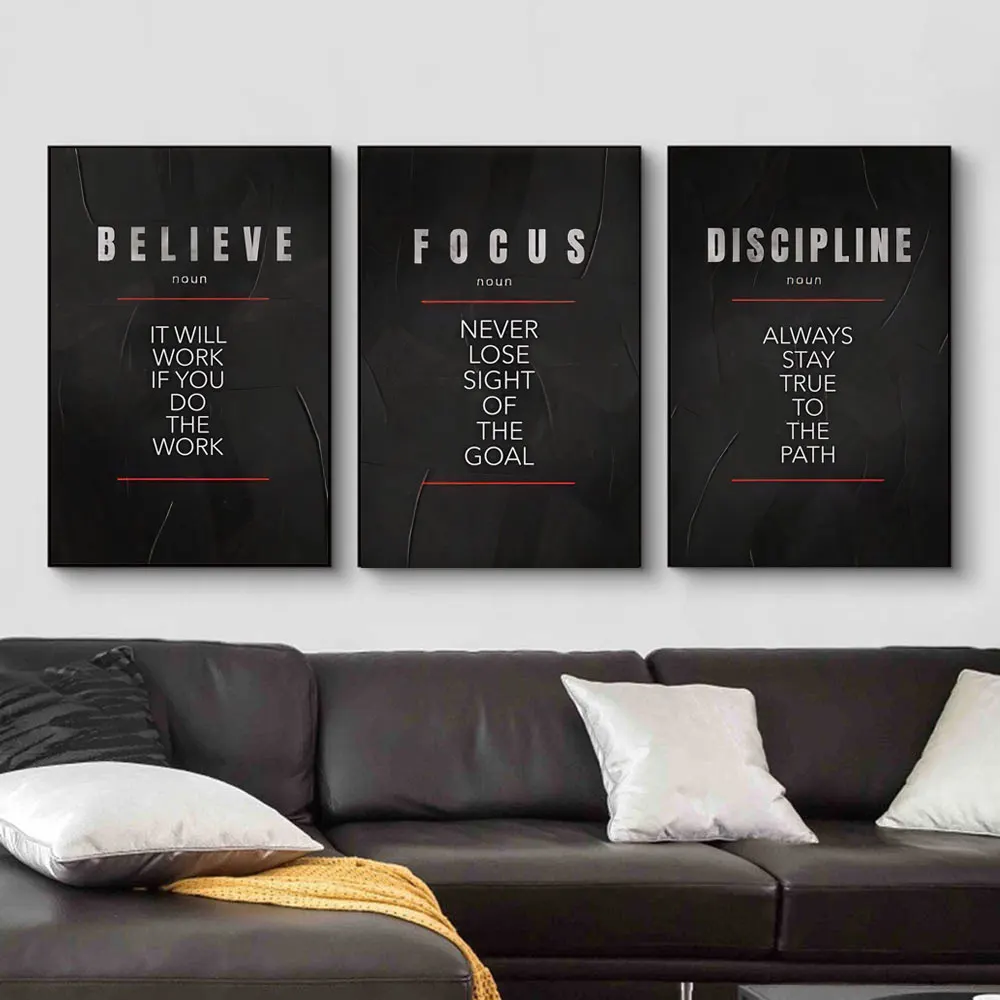 Home Office Room Inspiration - Believe Discipline and Focus Definition Poster