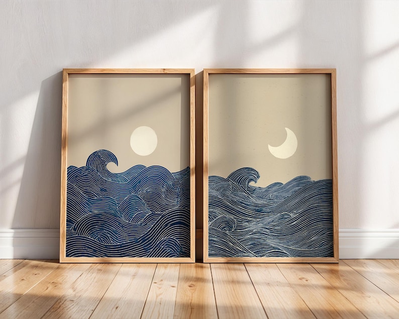 Home Office For Two - 2pcs Japandi Minimalist Moon Crescent Canvas