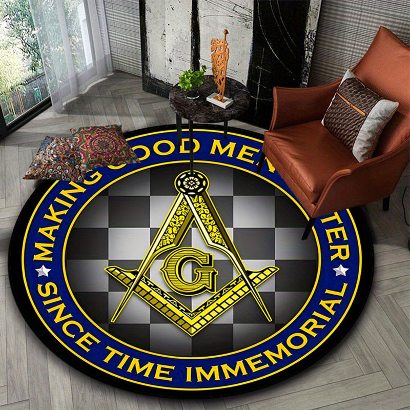 Home Office Rug - Freemason Square Compass G Logo Round