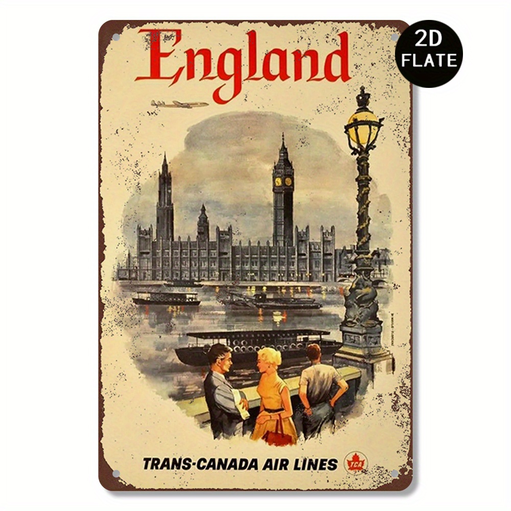 Home Office Icon - Vintage-Style England Travel Metal Wall Art