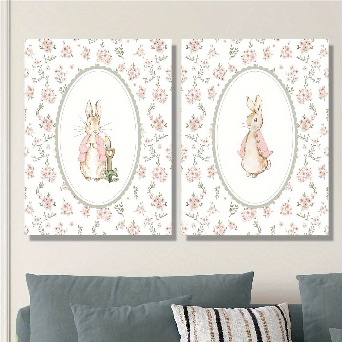 Home Office For Two - 2pcs Retro Easter Rabbit Canvas Print