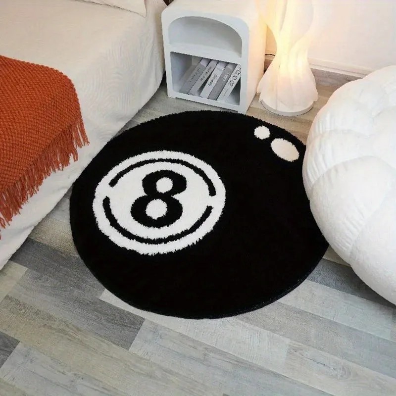 Home Office Rug - VIKAMA Black 8-Ball Round Carpet, Anti-Slip