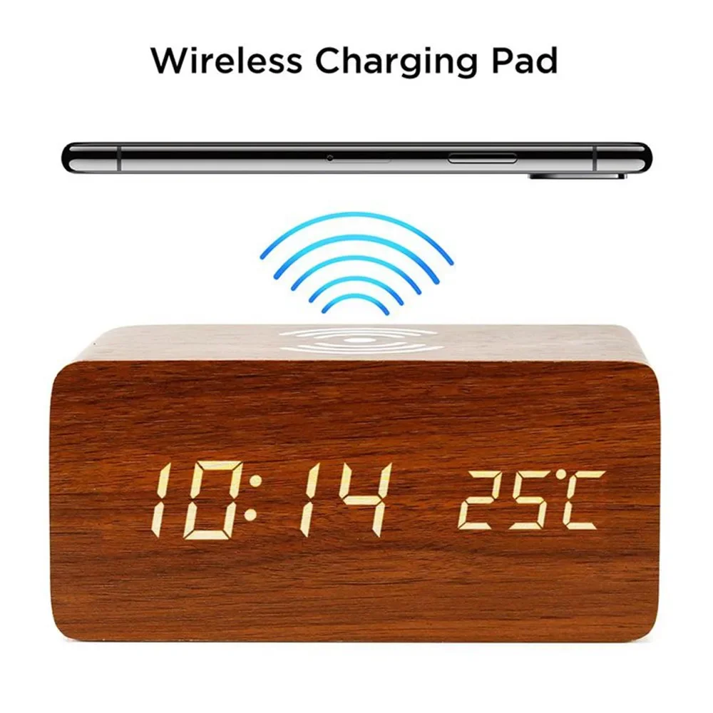 Led Desk Clock - Alarm Clock LED Digital Wooden USB/AAA