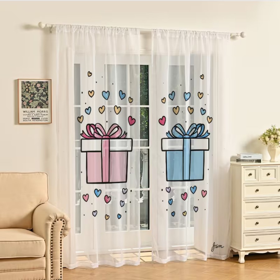 Home Office Box - 2PCS Digital Print Sheer Curtains, Love