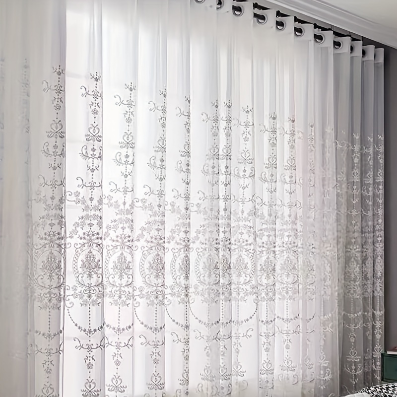 1pc White Embroidered Sheer Cu - огляд і ціна Home Office Rate