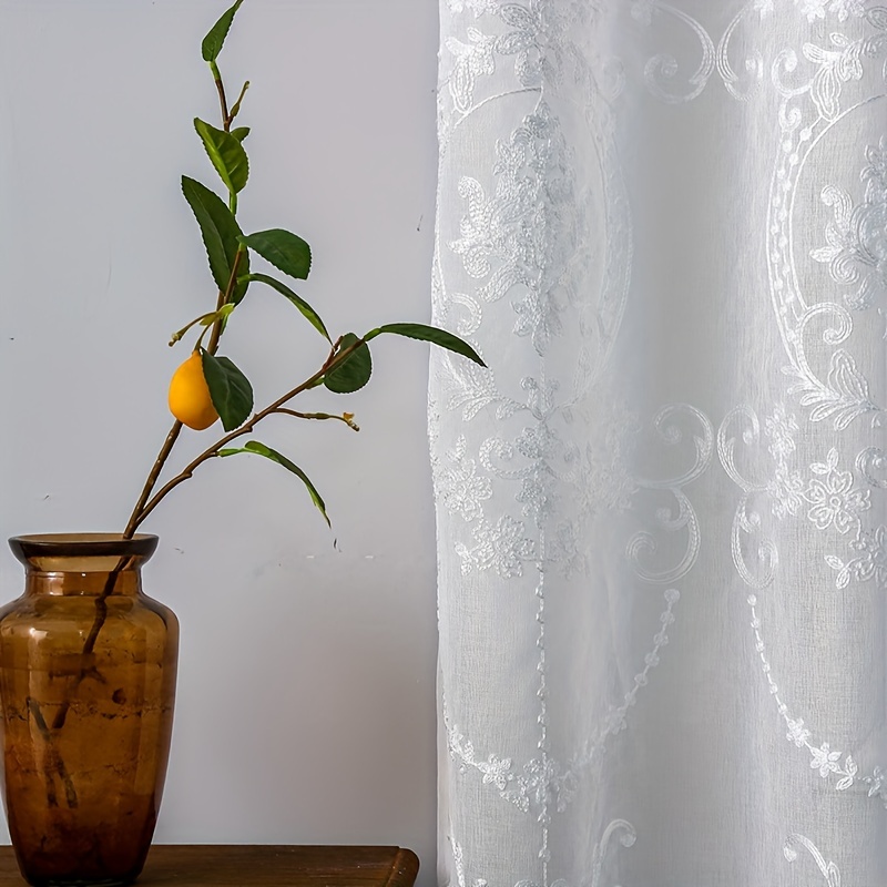 1pc White Embroidered Sheer Cu - огляд і ціна Home Office Rate