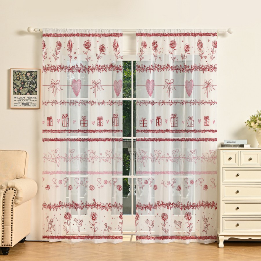 2PCS Digital Print Sheer Curta - огляд і ціна Home Office Box