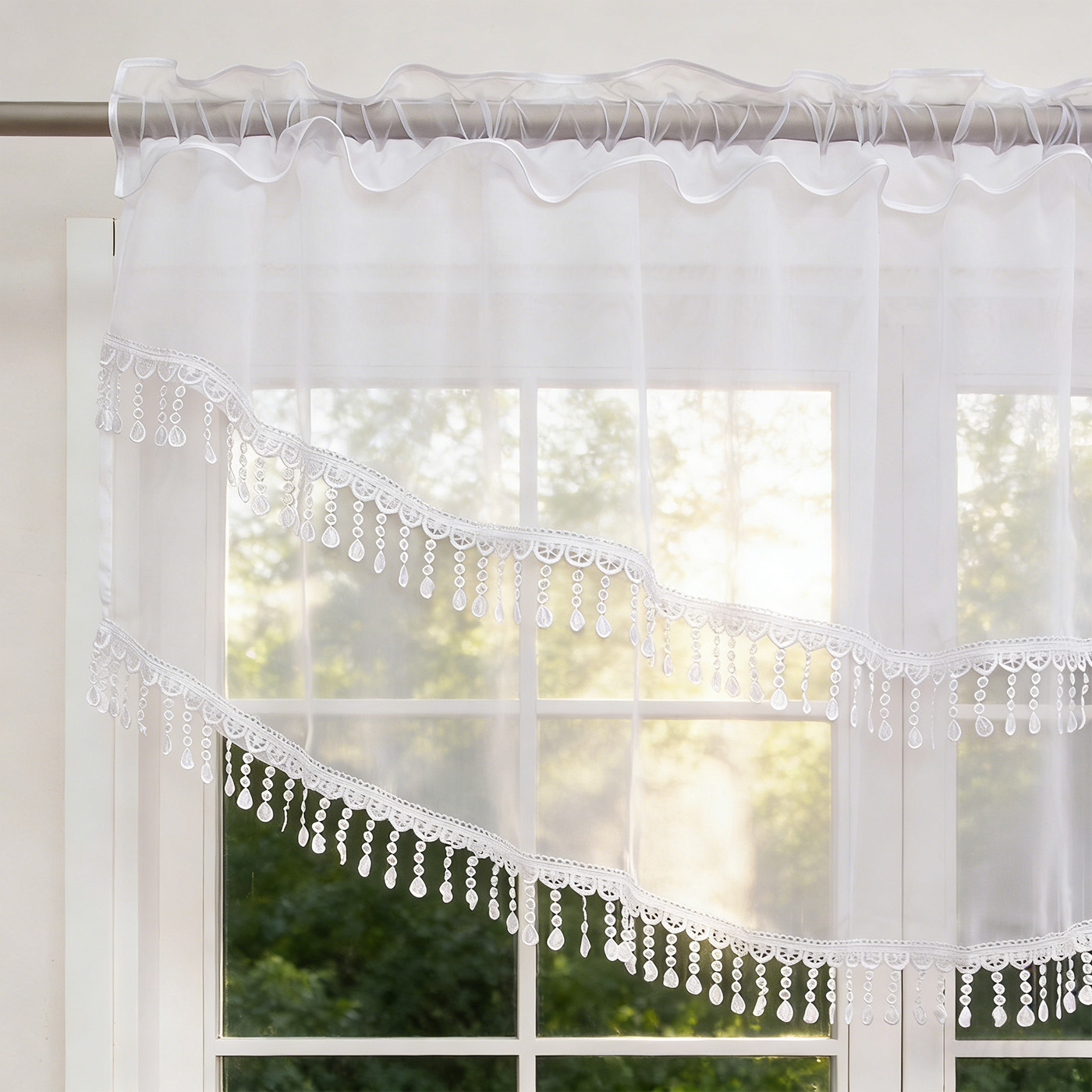 2PCS White Lace Beaded Tassel  - огляд і ціна Home Office Rate