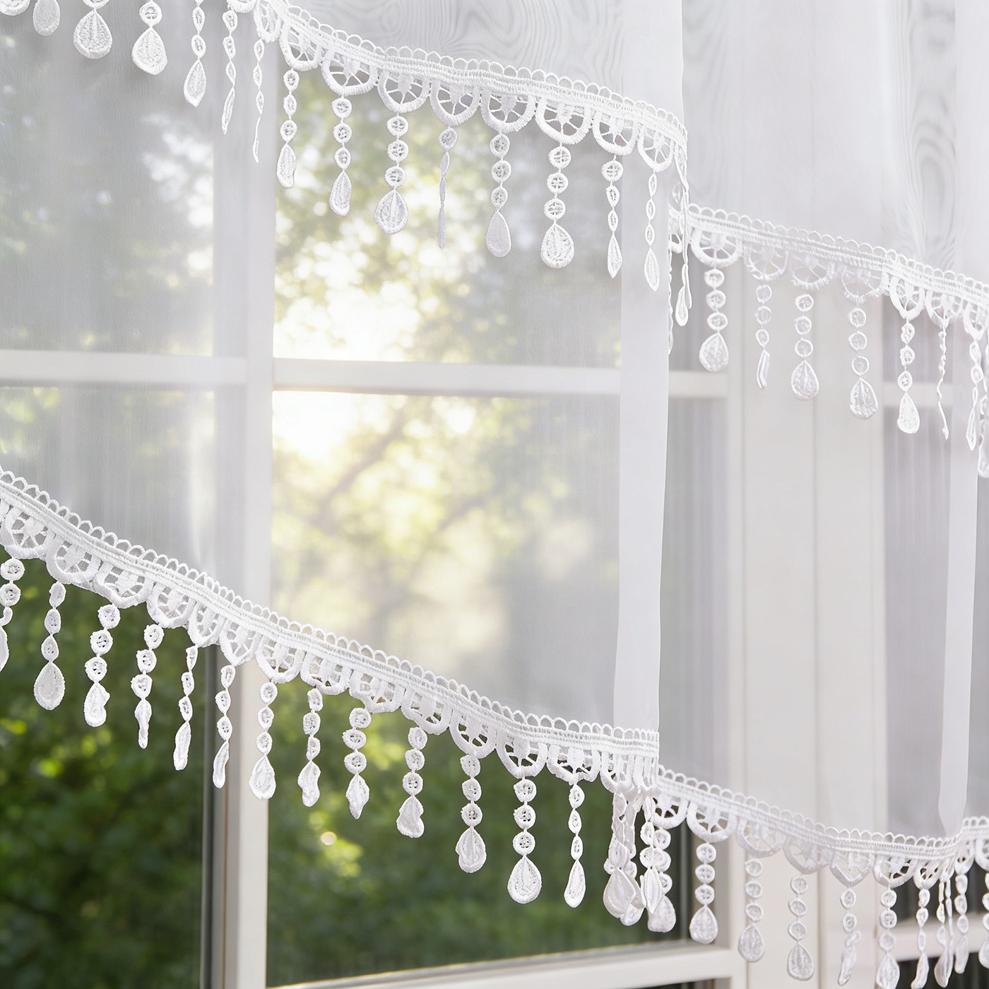 2PCS White Lace Beaded Tassel  - огляд і ціна Home Office Rate