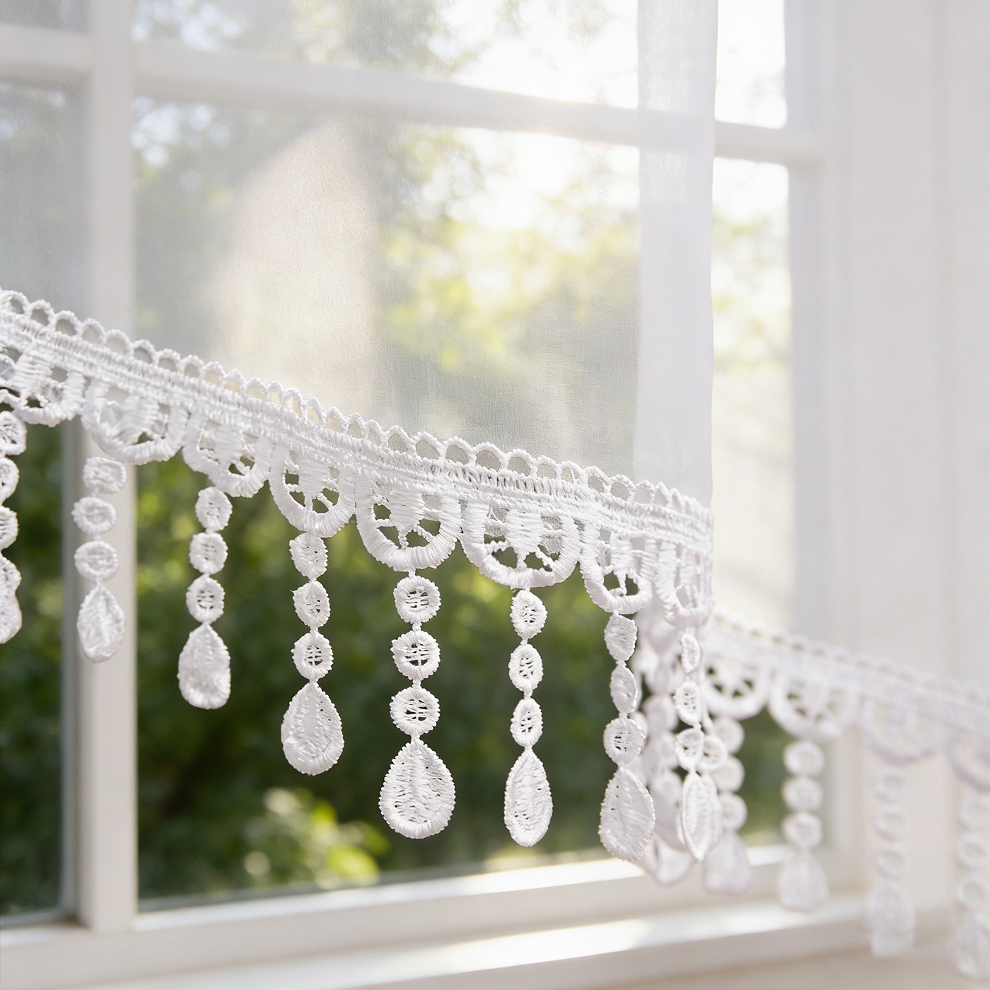 2PCS White Lace Beaded Tassel  - огляд і ціна Home Office Rate