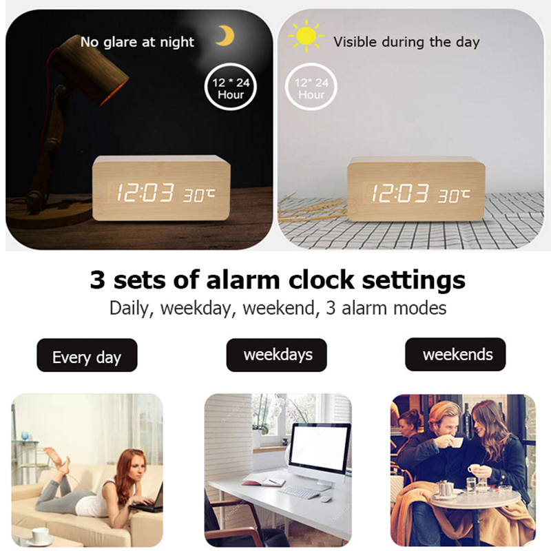 Wooden Digital Alarm Clock, LE - огляд і ціна Led Desk Clock