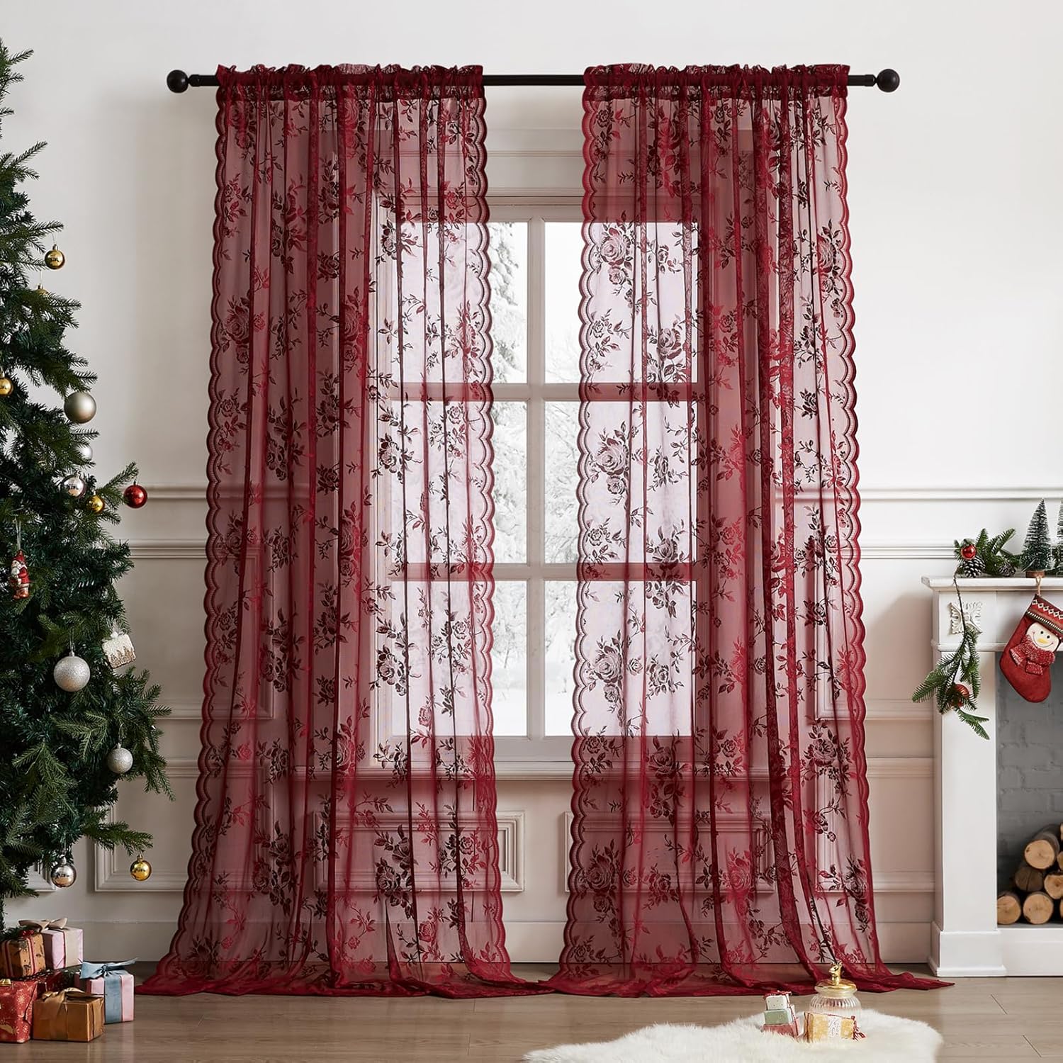 1 pc Burgundy Lace Curtains 45 - огляд і ціна Home Office Rate