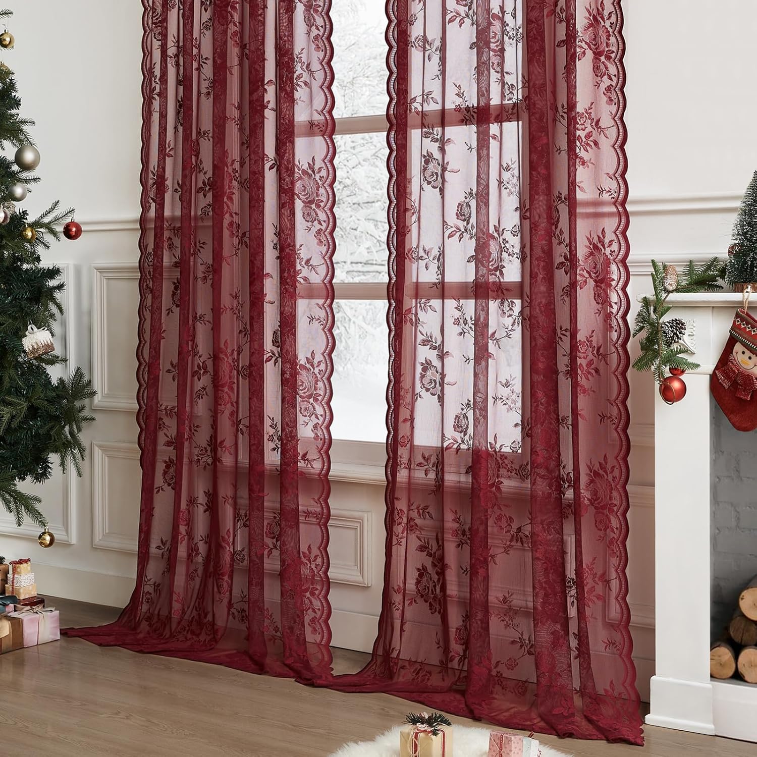 1 pc Burgundy Lace Curtains 45 - огляд і ціна Home Office Rate