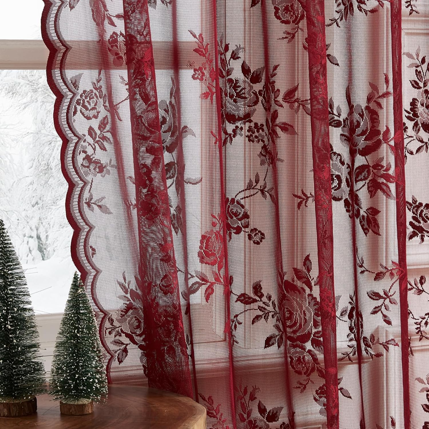 1 pc Burgundy Lace Curtains 45 - огляд і ціна Home Office Rate