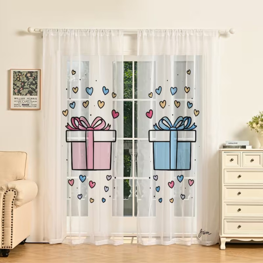2PCS Digital Print Sheer Curta - огляд і ціна Home Office Box