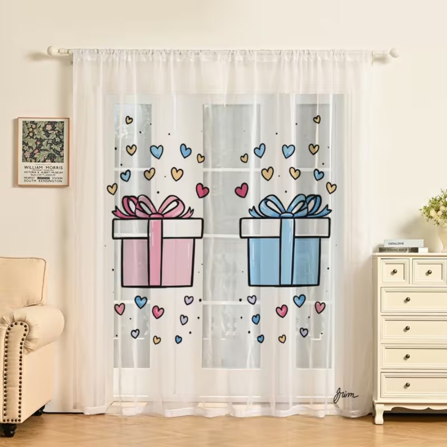 2PCS Digital Print Sheer Curta - огляд і ціна Home Office Box